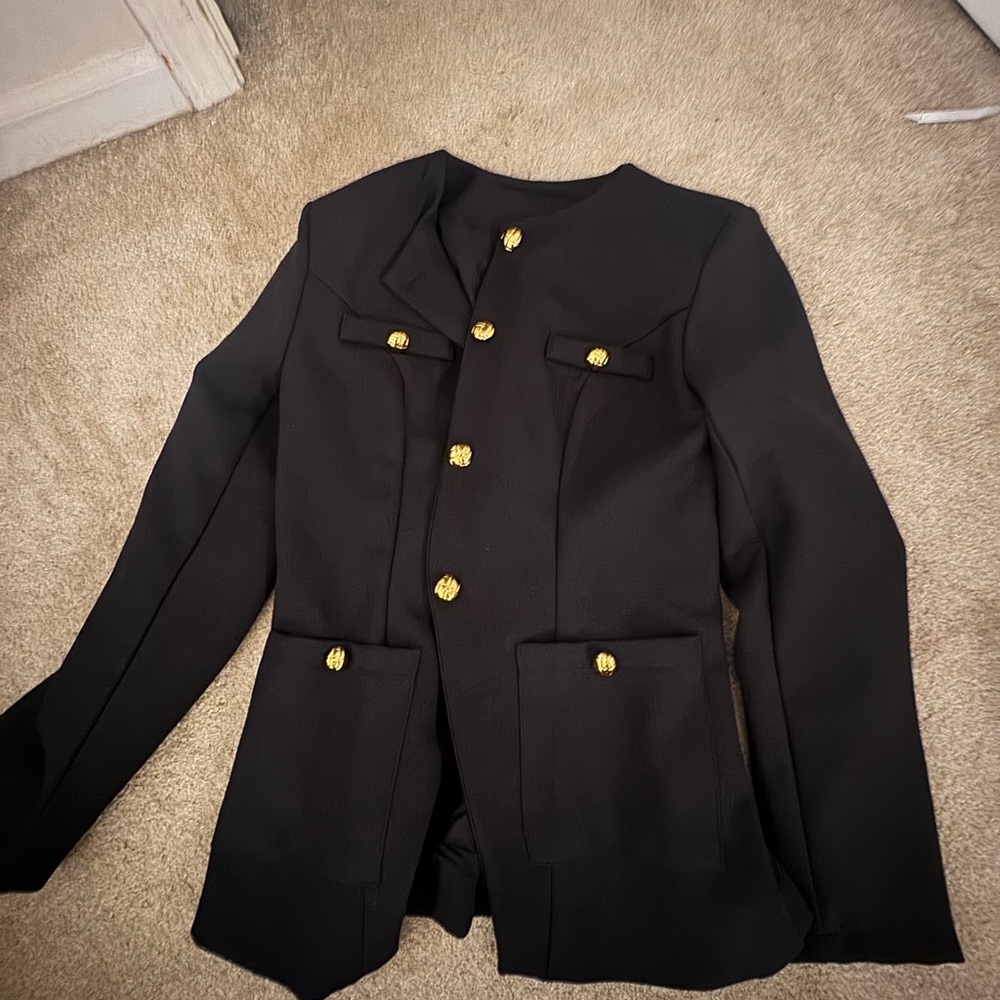 SHEIN Black Button Down Shirt with Gold Accents